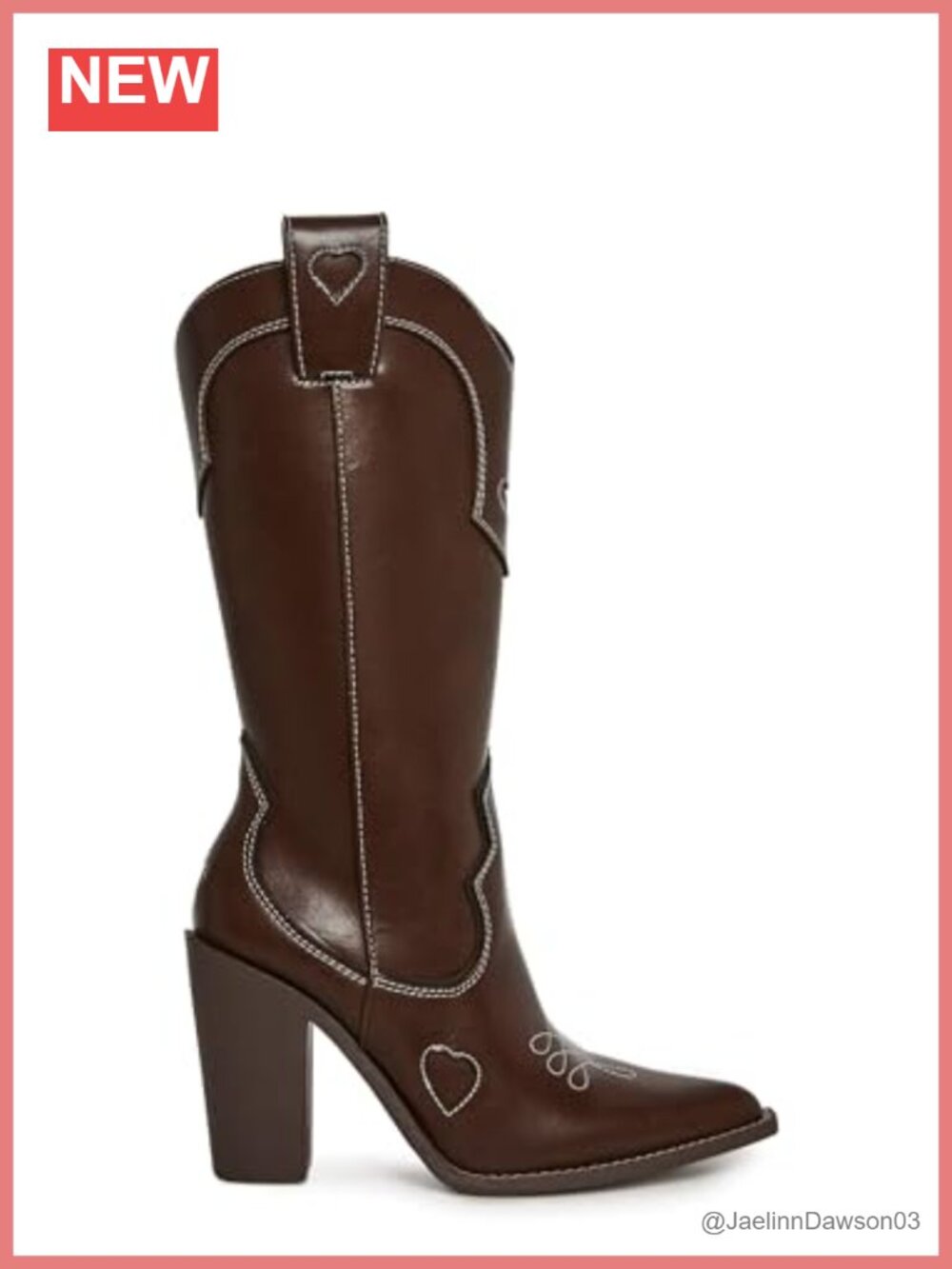 Women's Mid-Calf Western Heeled Boots with Heart Stitching